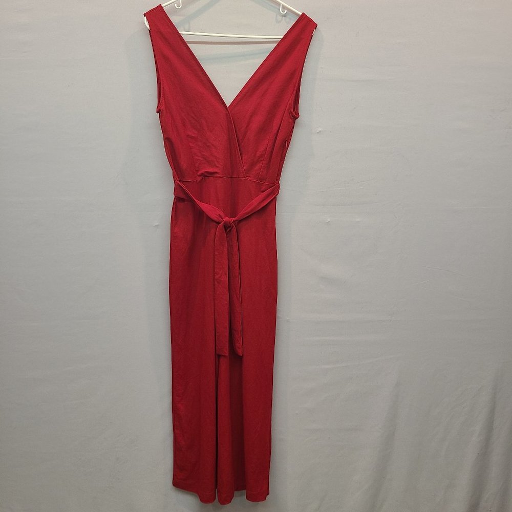 Mango Red V-Neck Sleeveless Jumpsuit with Tie Belt